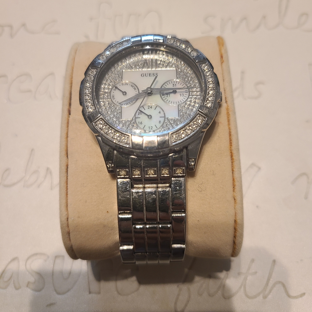GUESS Silver Watch with Crystal Accents